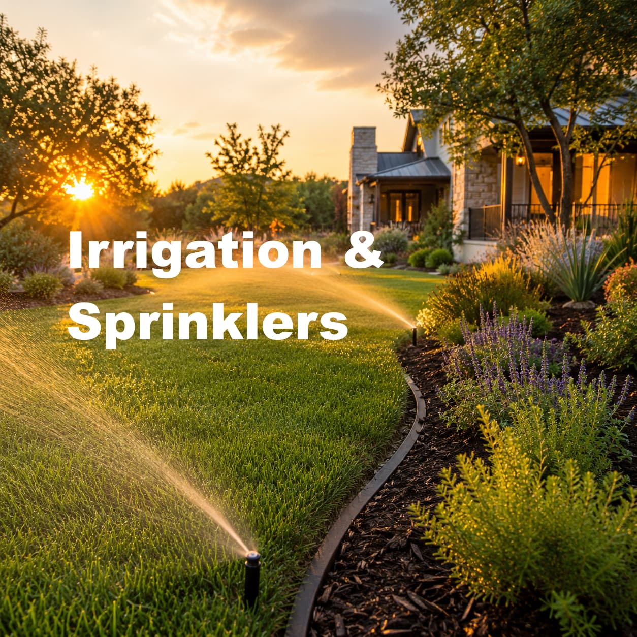 Sprinkler heads watering a green lawn