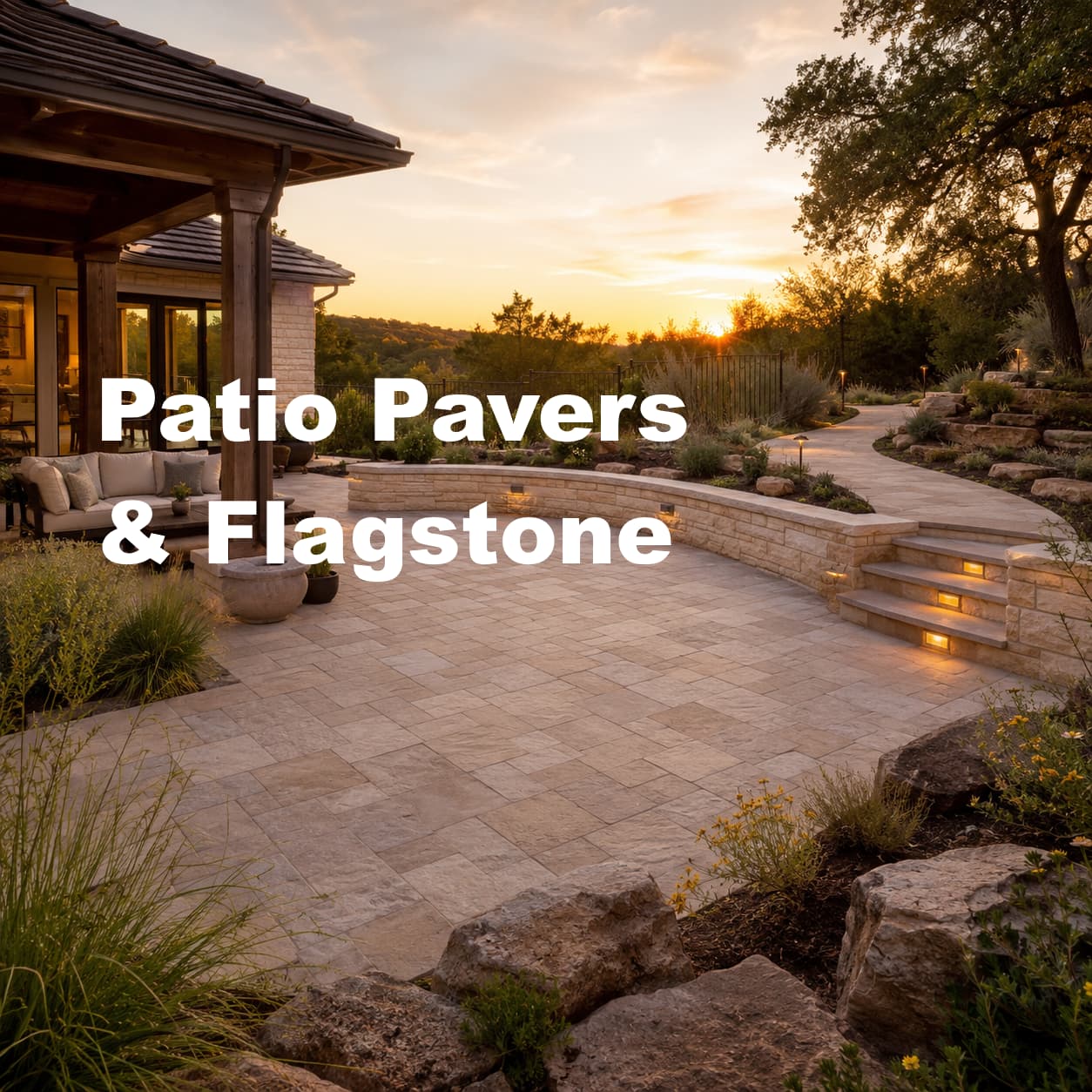 Flagstone patio with paver border